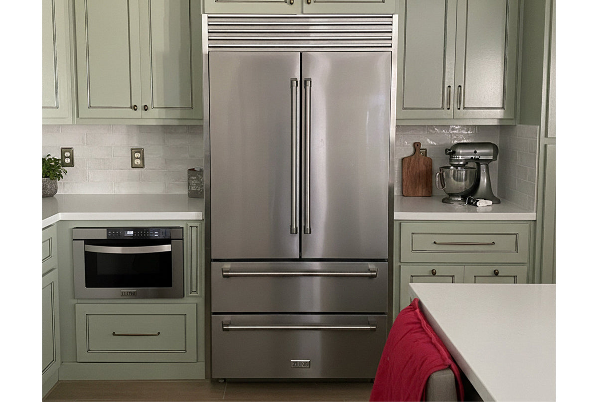 Kitchen showcasing an Appliance Trim Kit fitted around a Thor Kitchen Refrigerator for sleek built-in finish