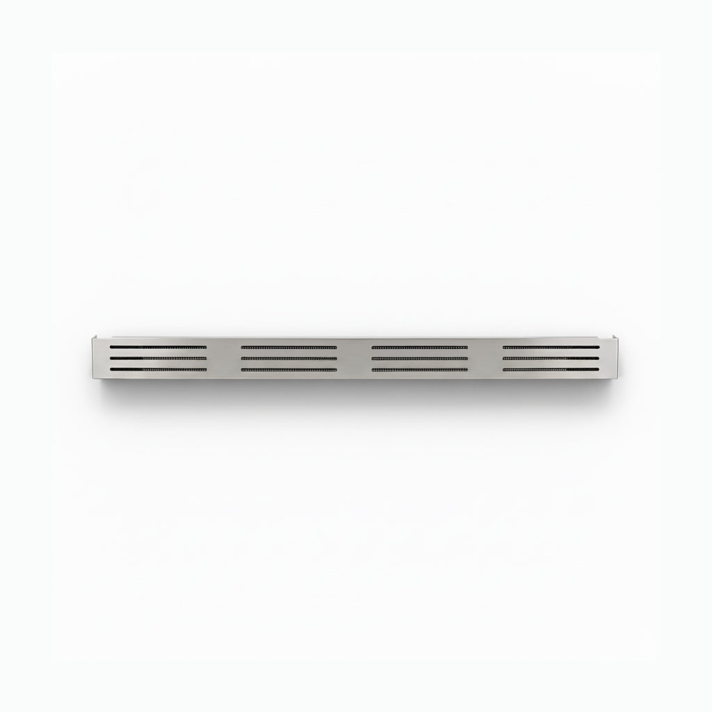 Custom stainless steel bottom ventilation grille for a refrigerator trim kit