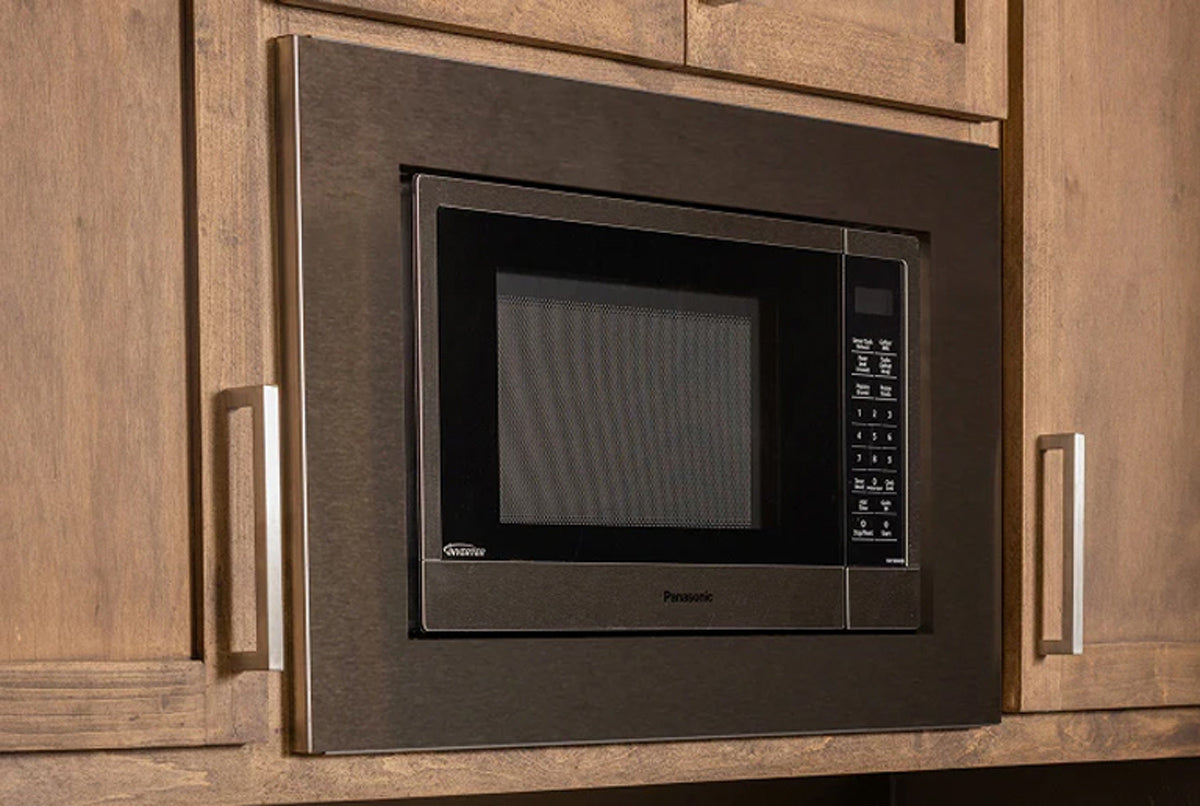 Black Stainless Graphite microwave trim kit for Panasonic Inverter model providing a sleek built-in finish