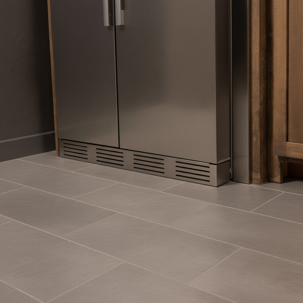 Close-up view of Refrigerator Bottom Grille perfectly installed for seamless finish