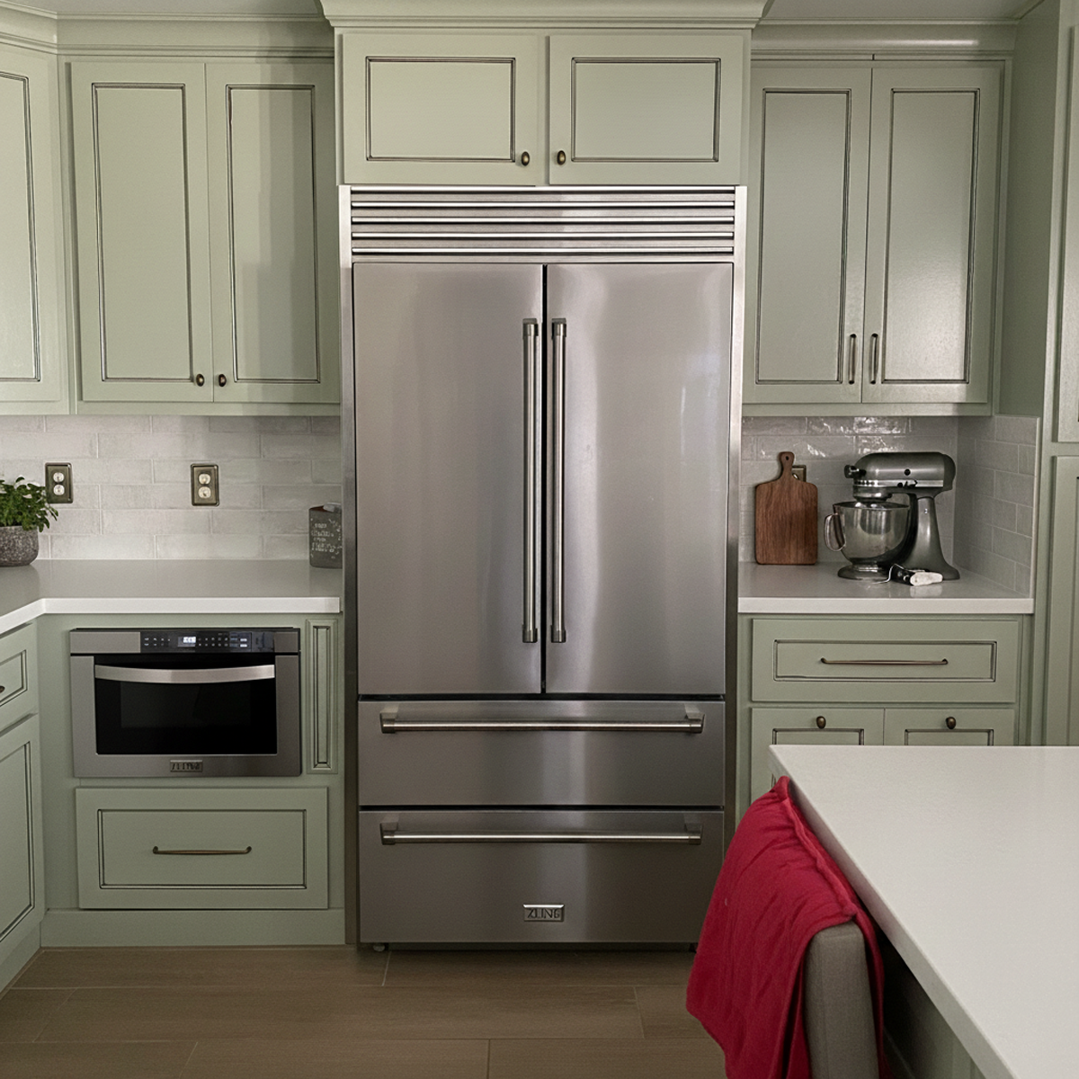 Kitchen showcasing an Appliance Trim Kit fitted around a Thor Kitchen Refrigerator for sleek built-in finish