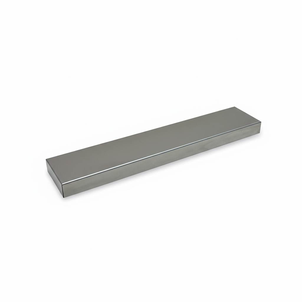 Individual custom-made stainless steel oven filler strip used to hide gaps between wall ovens and kitchen cabinetry